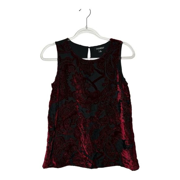 Roz & Ali Top Womens XS Velvet Burnout Red Black Whimsigoth Paisley Keyhole Back - Picture 1 of 16